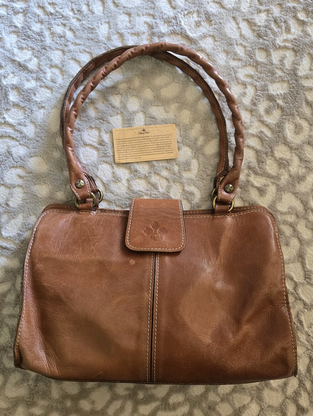 Patricia Nash Rienzo Satchel Handbag Full Grain Cognac Leather Vintage Style - Picture 2 of 16
